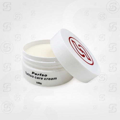 Perfso Tattoo Care Cream 100g open jar showing cream texture – tattoo healing balm
